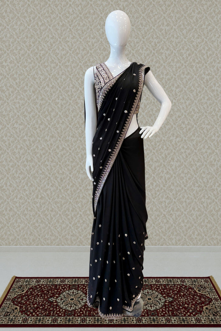 Black Pink Zari and Sequins work Saree