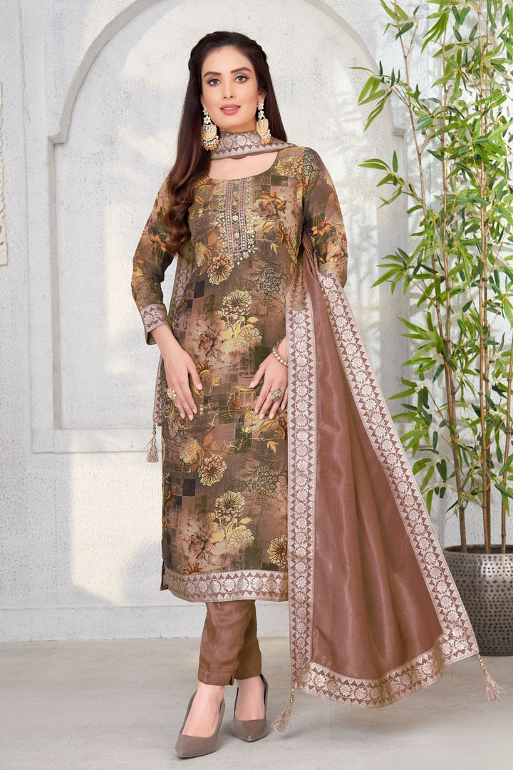 Onion Pink Zardozi, Beads and Thread work with Digital Print Straight Cut Salwar Suit