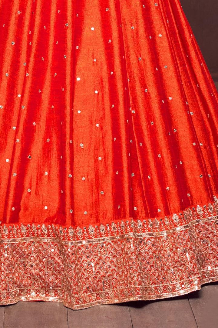 Orange Sequins and Zari work Crop Top Lehenga