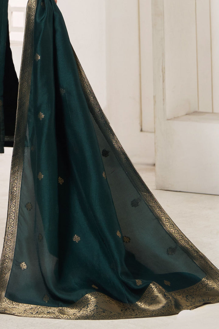 Bottle Green Beads, Zardozi, Banaras and Zari work Straight Cut Salwar Suit