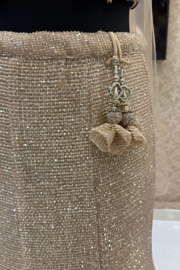 Beige Sequins and Beads work Mermaid Cut Lehenga Set