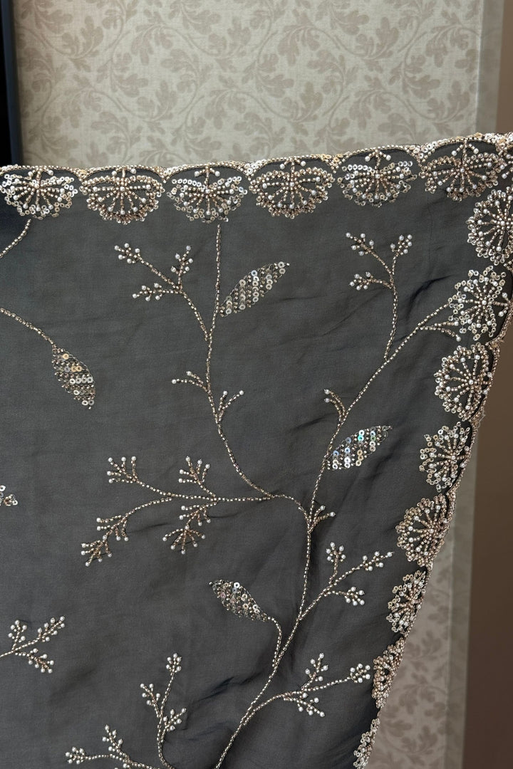 Black Saree with Beads, Zardozi, Zari and Pearl work