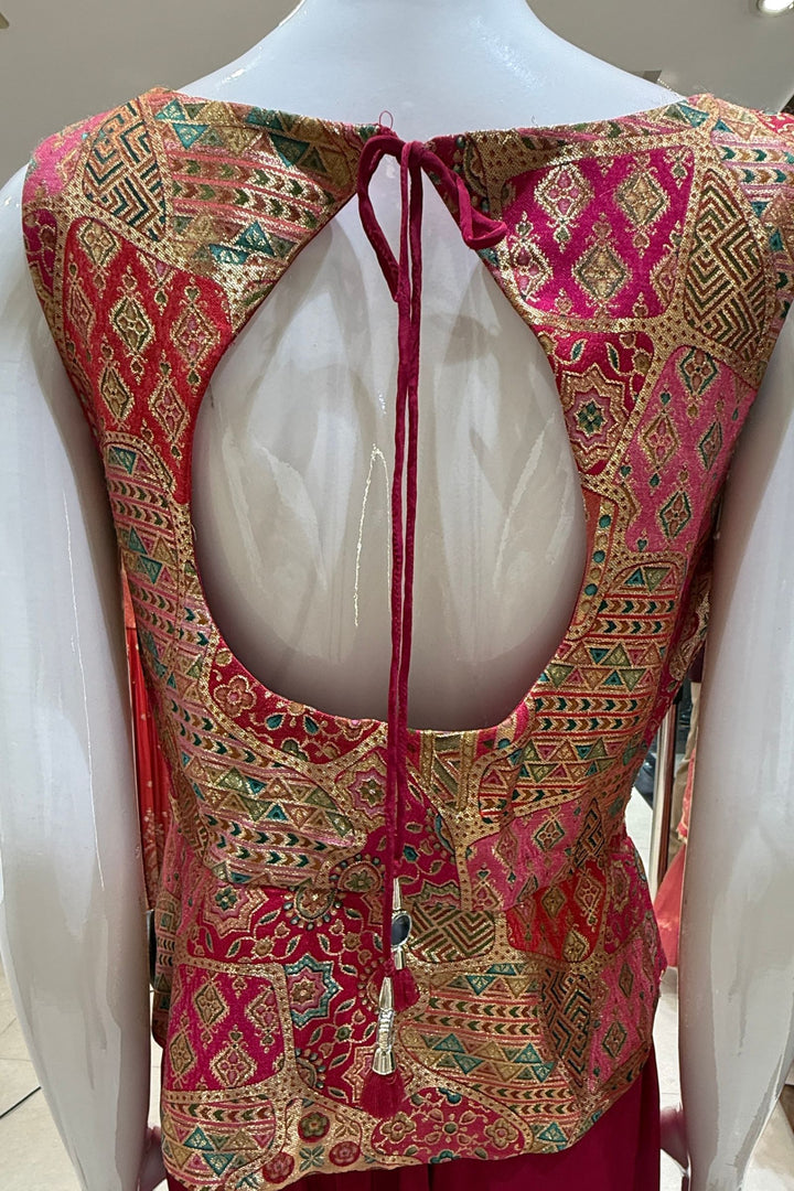 Rani Pink Brocade, Beads, Zardozi, Stone, Zari and Sequins work Palazzo Set
