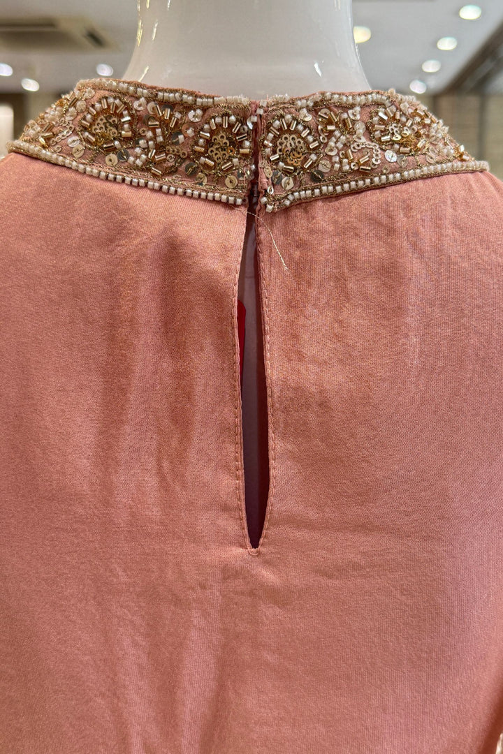 Peach Zari, Sequins and Beads work Palazzo Salwar Suit
