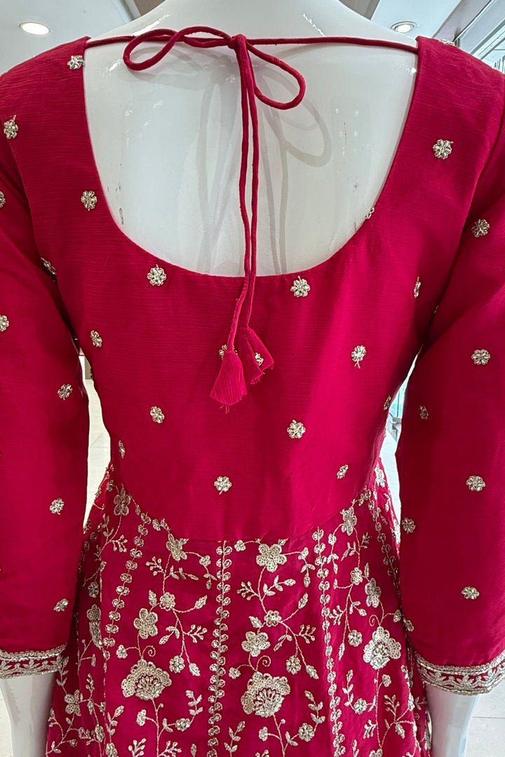 Rani Pink Zari, Sequins and Beads work Mastani Styled Palazzo Suit