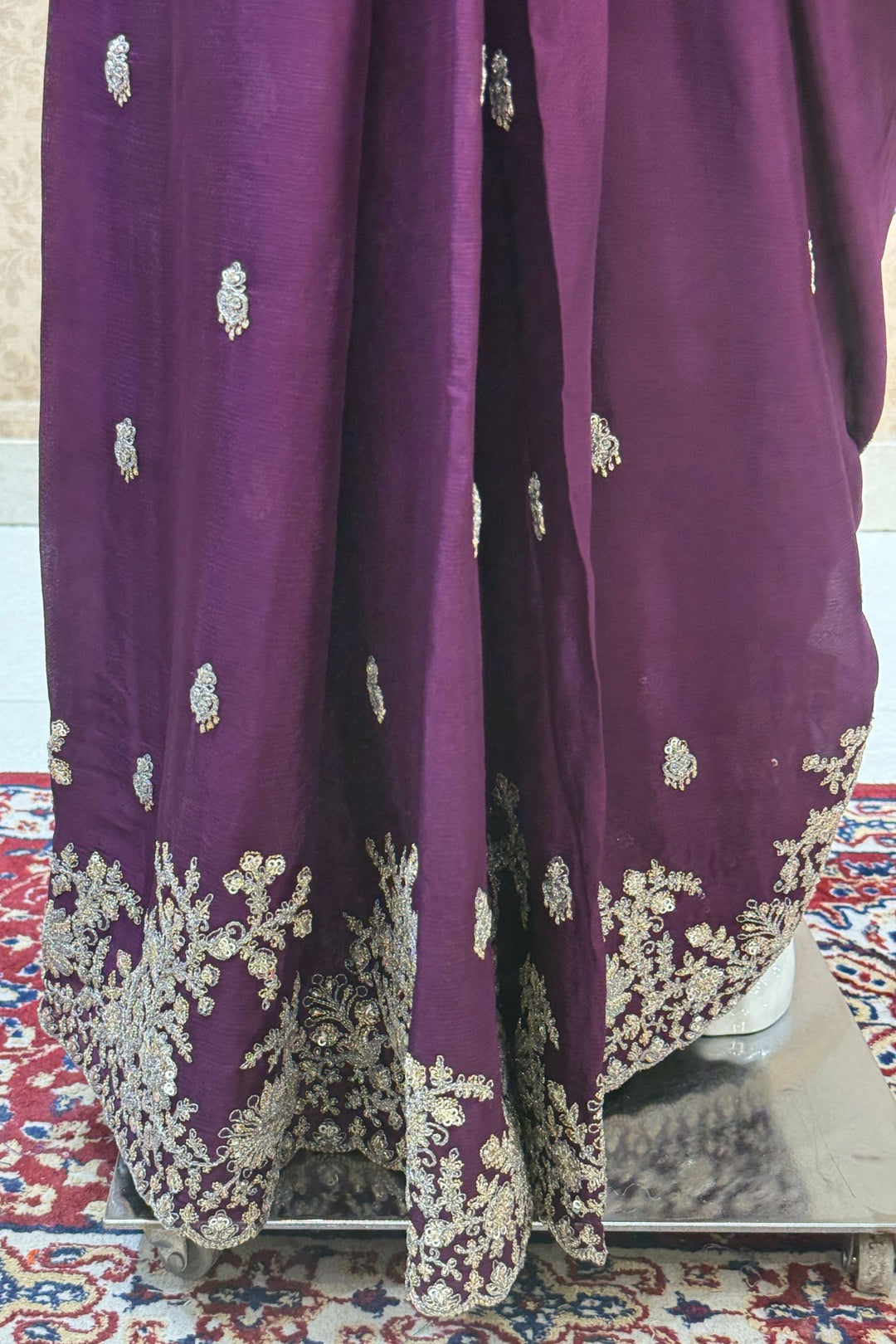 Purple Zari and Sequins work Saree