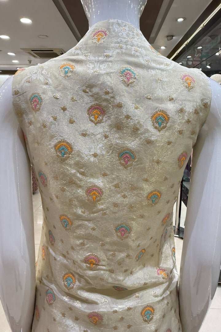 Beige Multicolor Embroidery, Zari, Zardozi and Sequins work Palazzo Salwar Suit