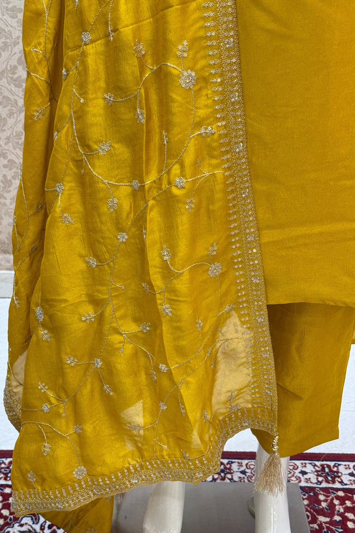 Mustard Beads, Pearl, Zardozi, Stone, Zari and Sequins work A-line Cut Salwar Suit