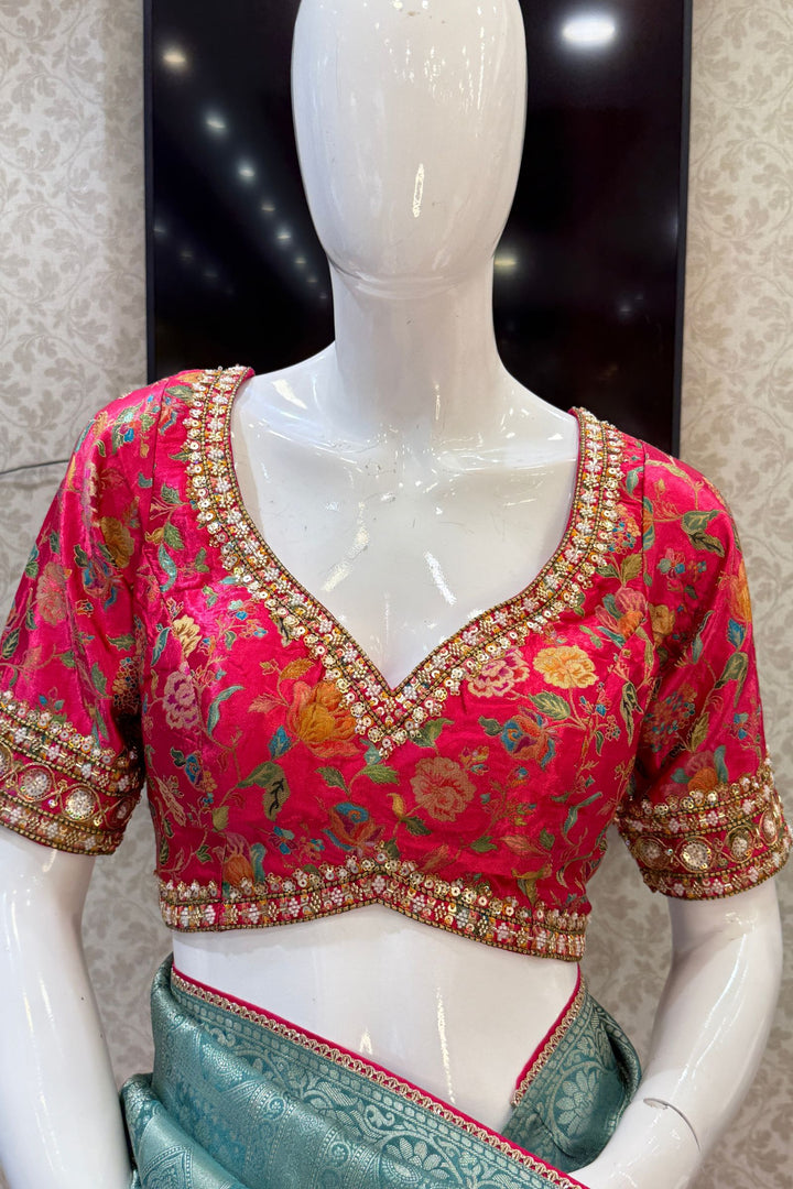 Sea Green Banaras work Saree