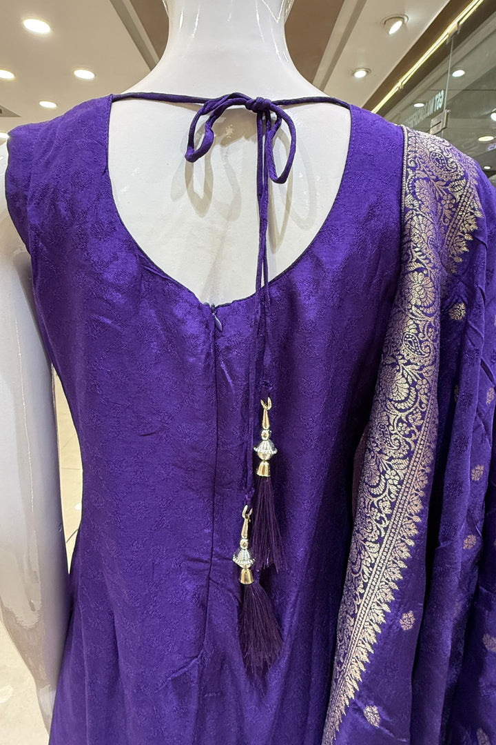 Purple Banaras work V-Neck Straight Cut Salwar Suit