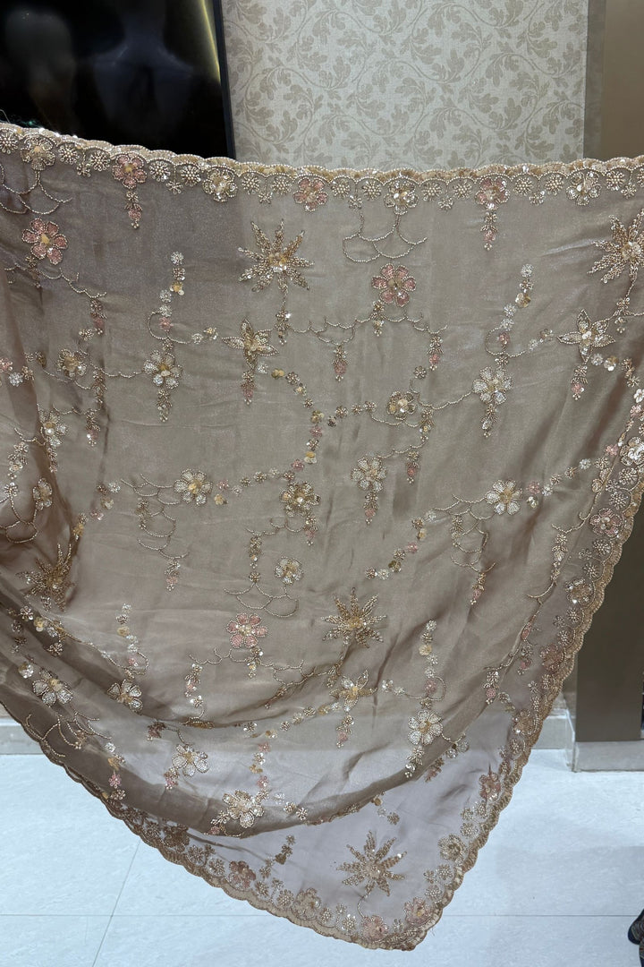 Copper Sequins, Beads, Zari and Pearls work Saree