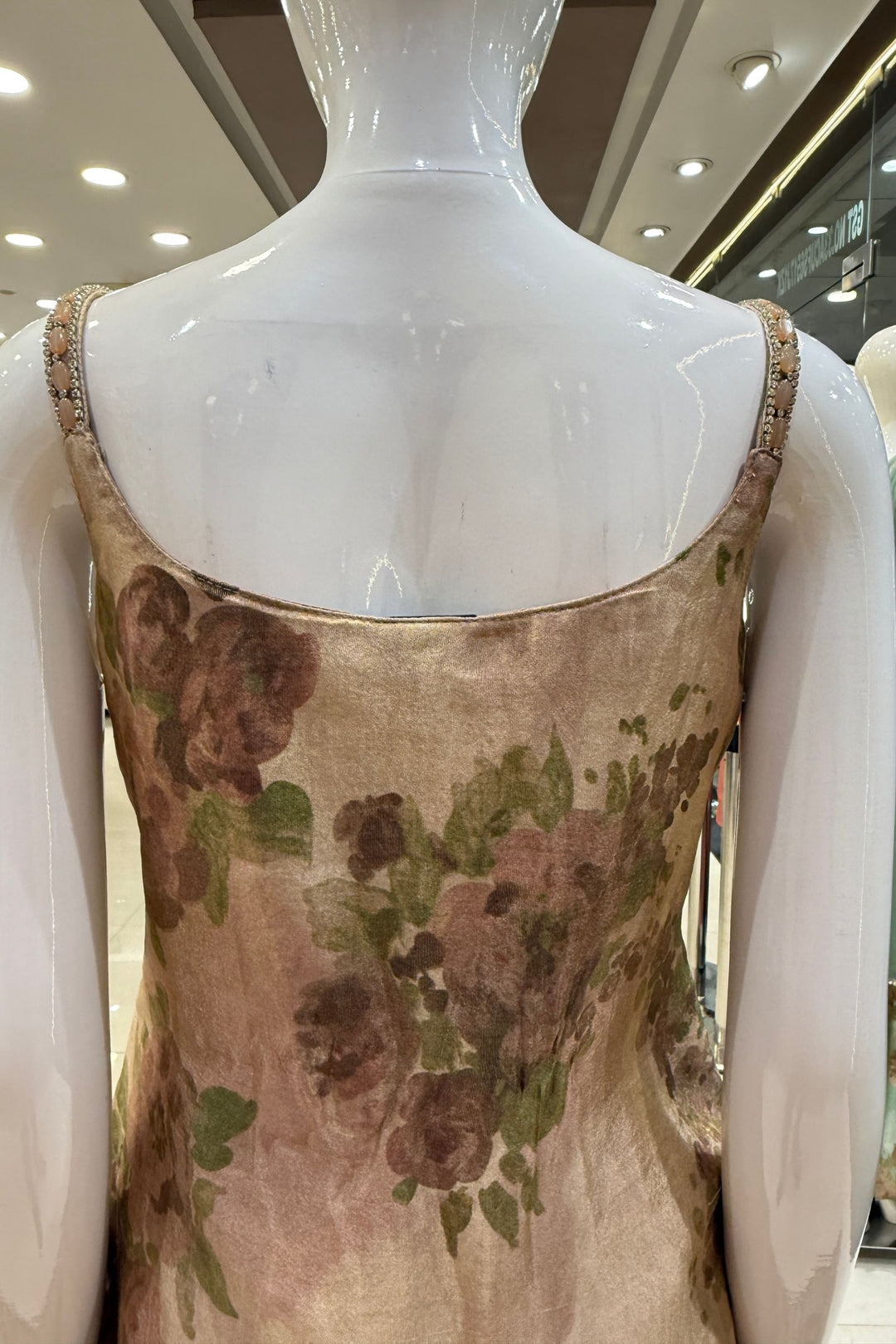 Light Brown Floral Print Top and Flared Palazzo Set with Kundan and Beads work