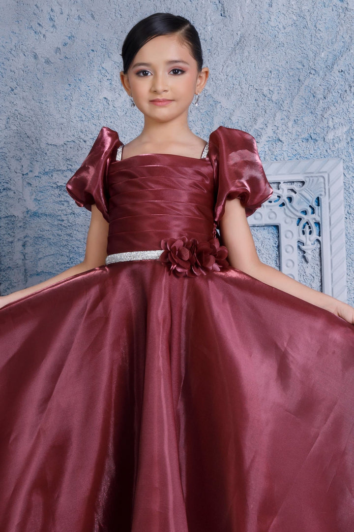 Maroon Stone work Long Party Gown for Girls