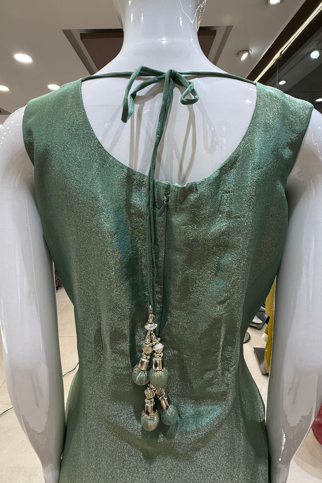 Sea Green Banaras, Beads, Pearl, Zardozi, Thread and Mirror work Straight Cut Salwar Suit