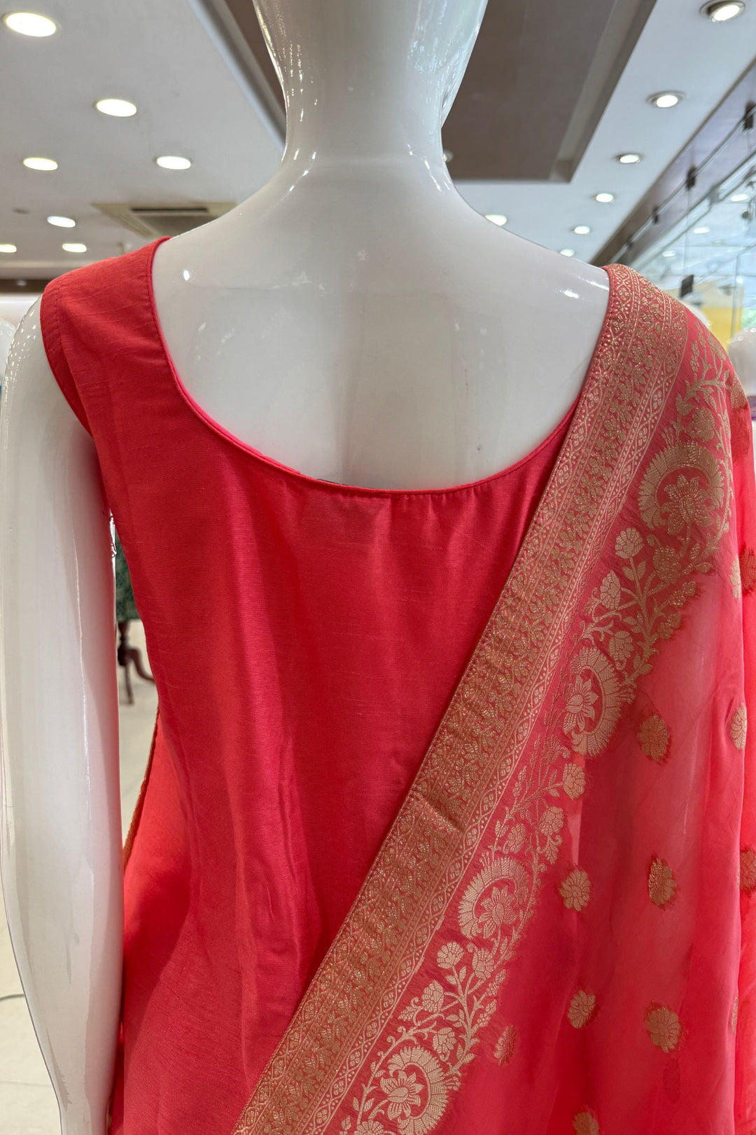 Peach Beads, Mirror, Stone, Banaras and Brocade work Straight Cut Salwar Suit