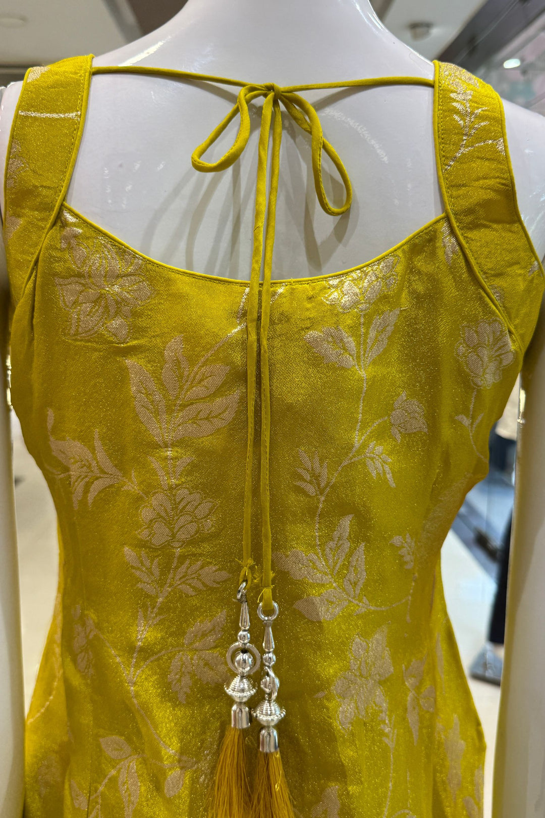 Lemon Yellow Banaras Zari, Mirror, Zardozi, Sequins, Stone and Beads work Palazzo Salwar Suit