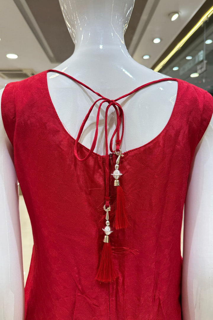Red Banaras work V-Neck Straight Cut Salwar Suit