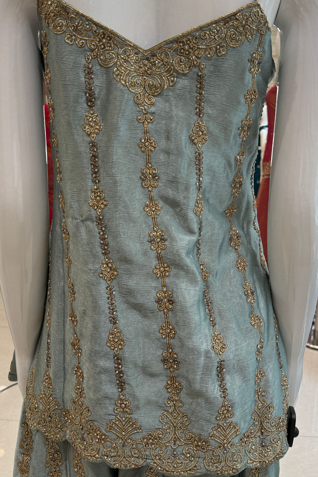 Sea Blue Palazzo Salwar Suit with Stone, Zari and Embroidery Detailing