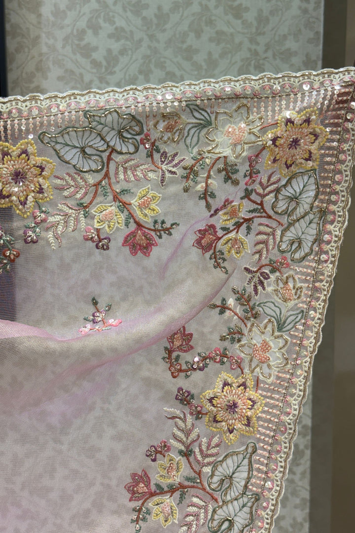 Dusty Pink Saree with Intricate Sequins, Thread, Zari and Beads work