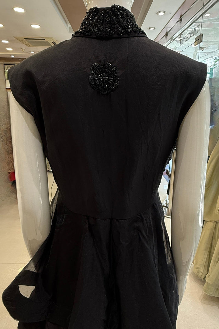 Black Beads and Sequins work Jacket Styled Lehenga