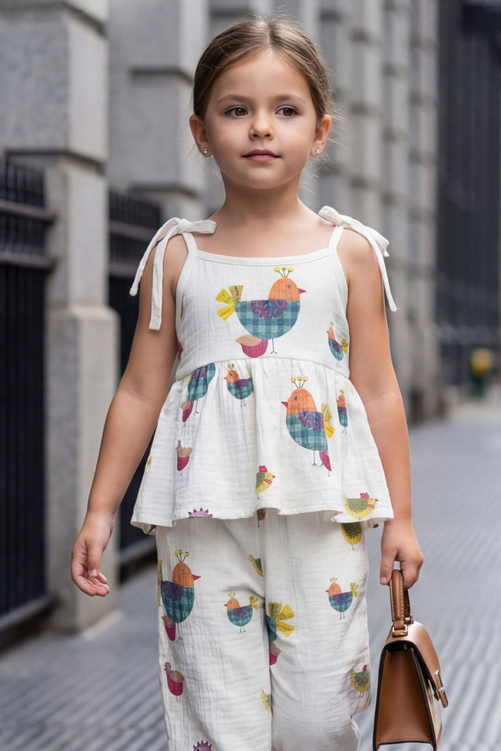 Half White Digital Print Top and Pant Set for Girls