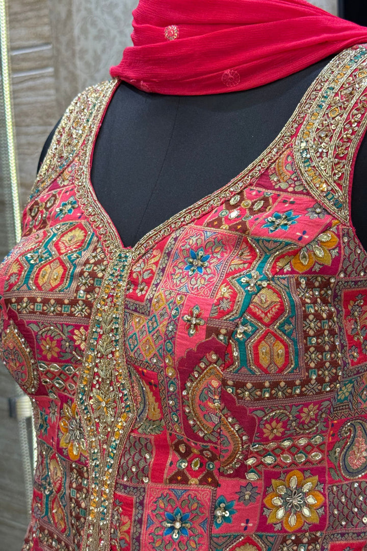 Rani Pink Zardozi, Beads, Mirror, Stone, Zari and Beads work Peplum Style Lehenga