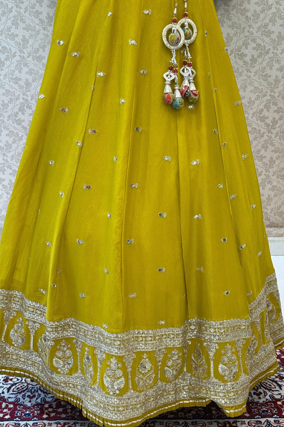 Liril Green Zardozi, Stone and Beads work with Multicolor Digital Print Crop Top Lehenga