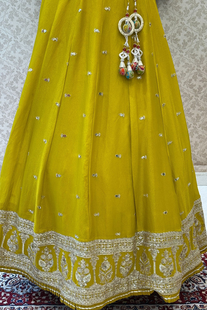 Liril Green Zardozi, Stone and Beads work with Multicolor Digital Print Crop Top Lehenga