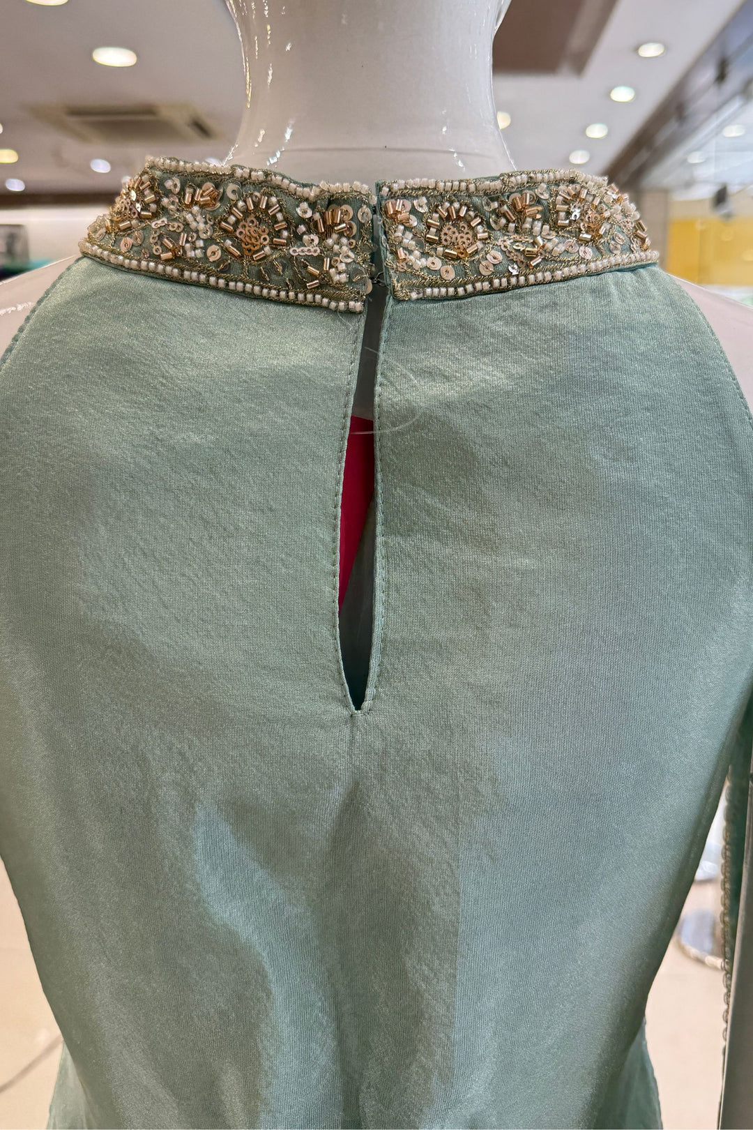 Sea Green Zari, Sequins and Beads work Palazzo Salwar Suit