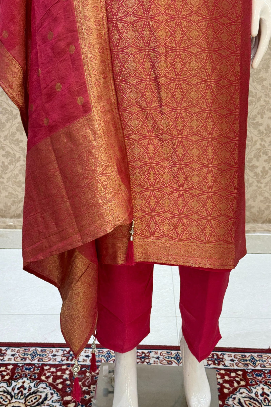 Pink Zardozi, Stone, Beads, Sequins and Brocade work Straight Cut Salwar Suit