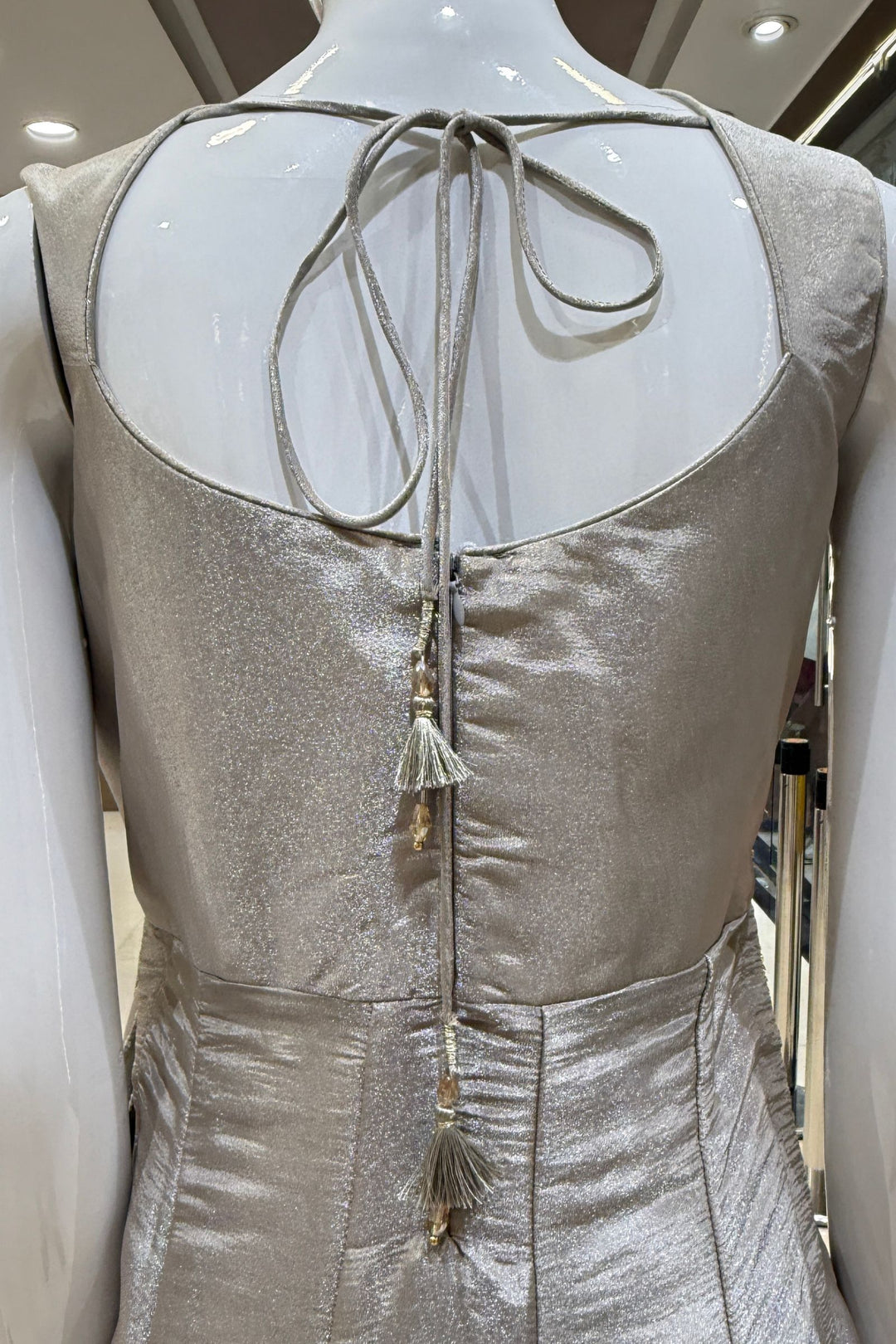 Silver Grey Zardozi, Beads and Sequins work Nyra Cut Salwar Suit with Palazzo Pant