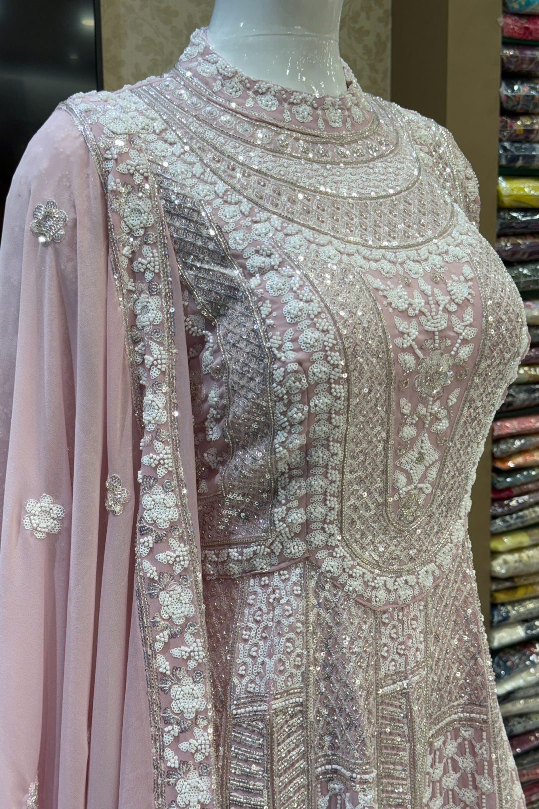 Baby Pink Sequins and Beads work Sharara Salwar Suit