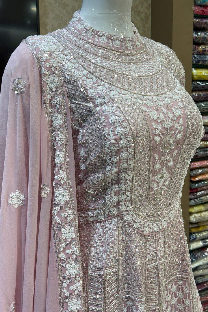 Baby Pink Sequins and Beads work Sharara Salwar Suit