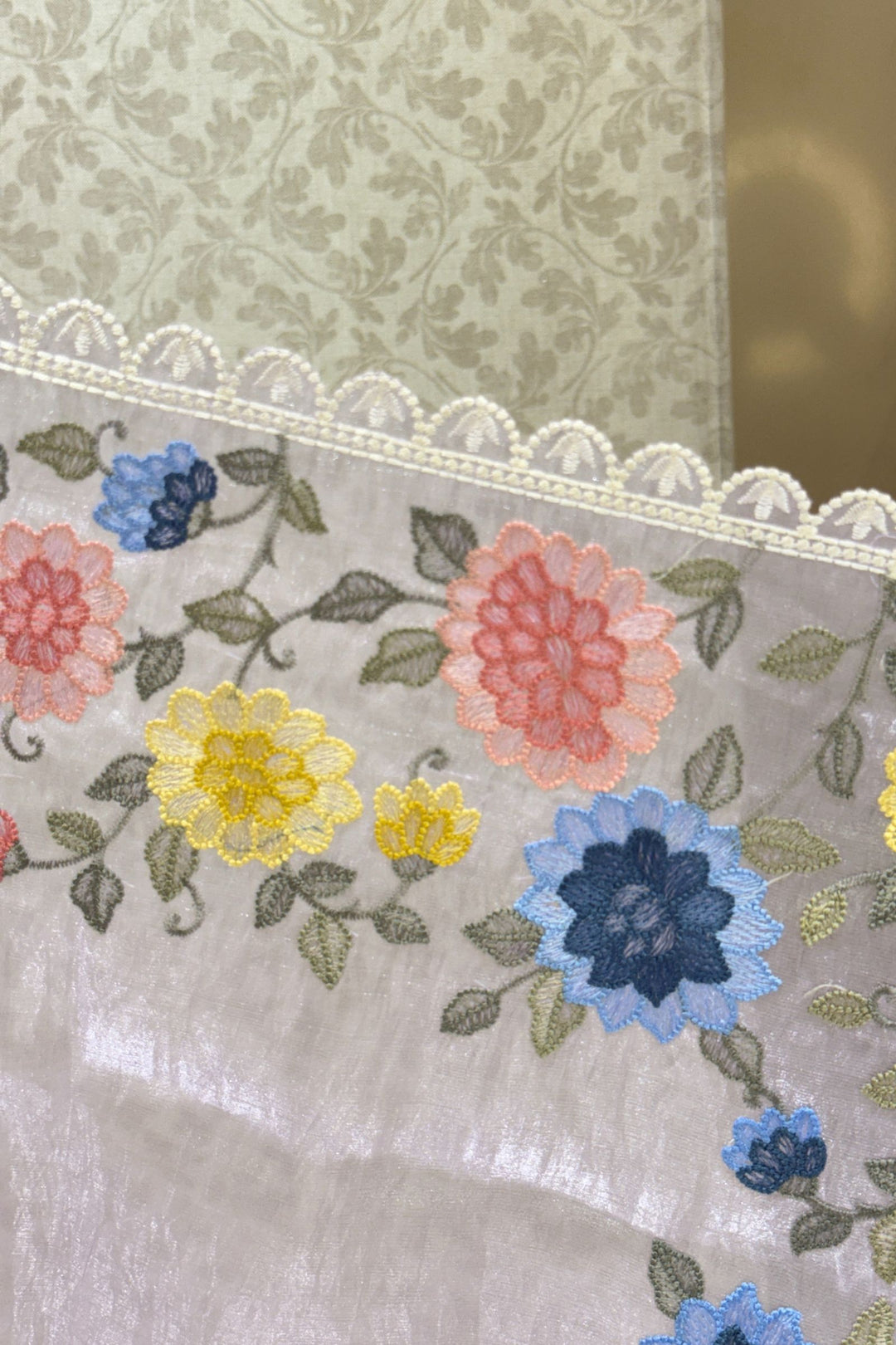 Lilac Multicolor Embroidery work Saree