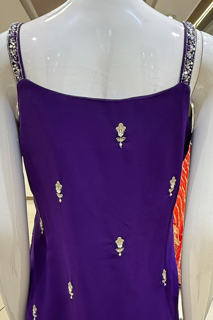 Purple Beads, Zari and Sequins work Palazzo Salwar Suit