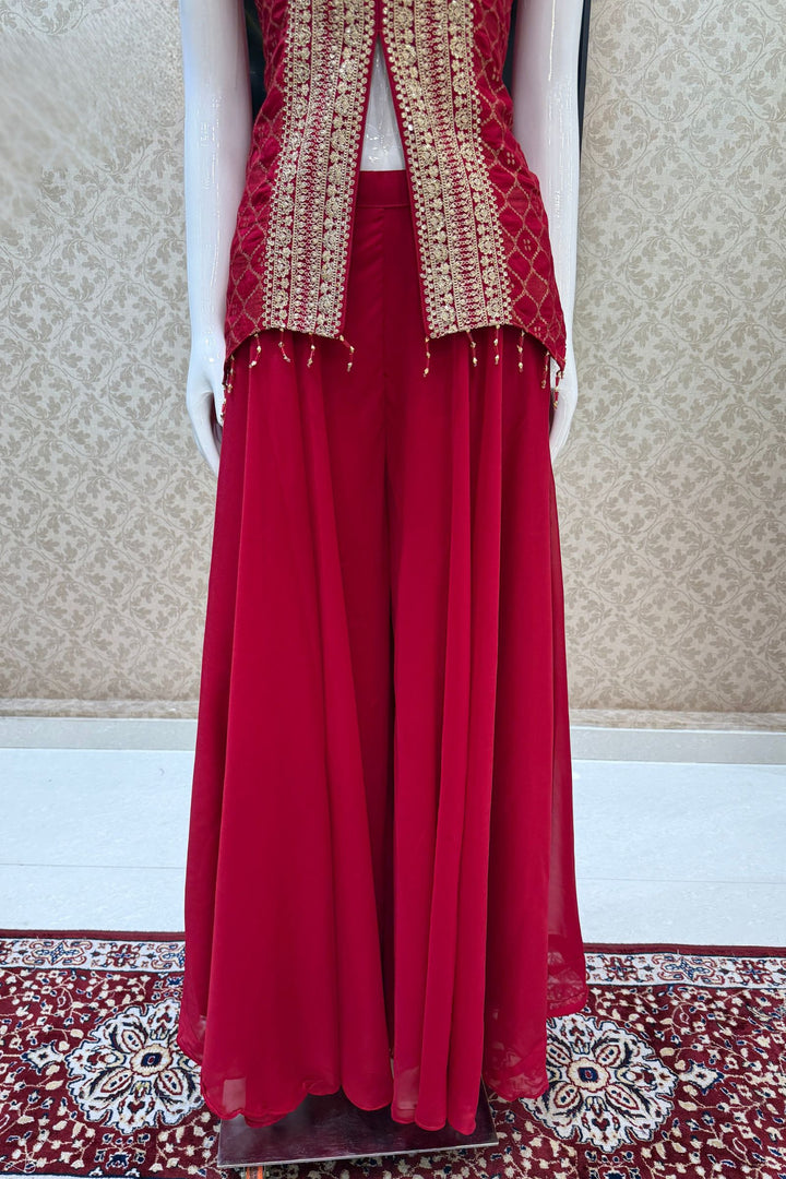 Rani Pink Banaras Zari, Sequins and Zari Thread work Palazzo Suit Set