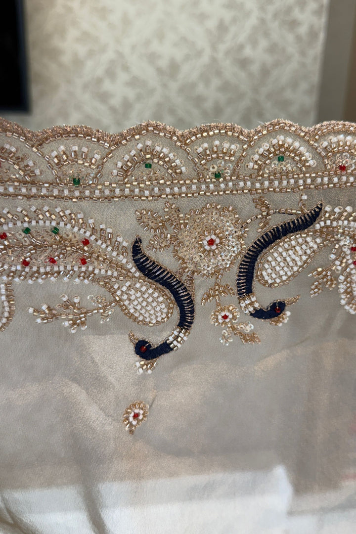 Grey Beads, Sequins and Pearl work Saree