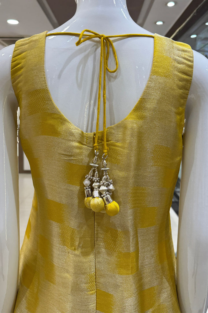 Yellow Banaras, Stone, Thread, Zardozi and Sequins work Straight Cut Salwar Suit