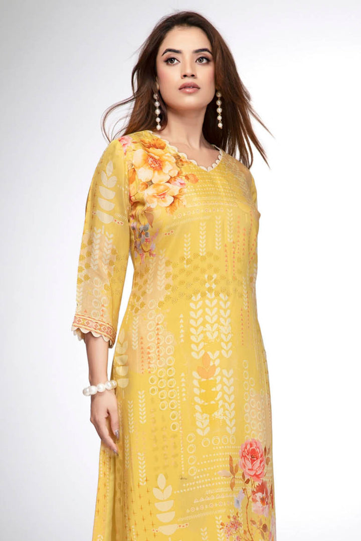 Yellow Digital Print Calf Length Kurti