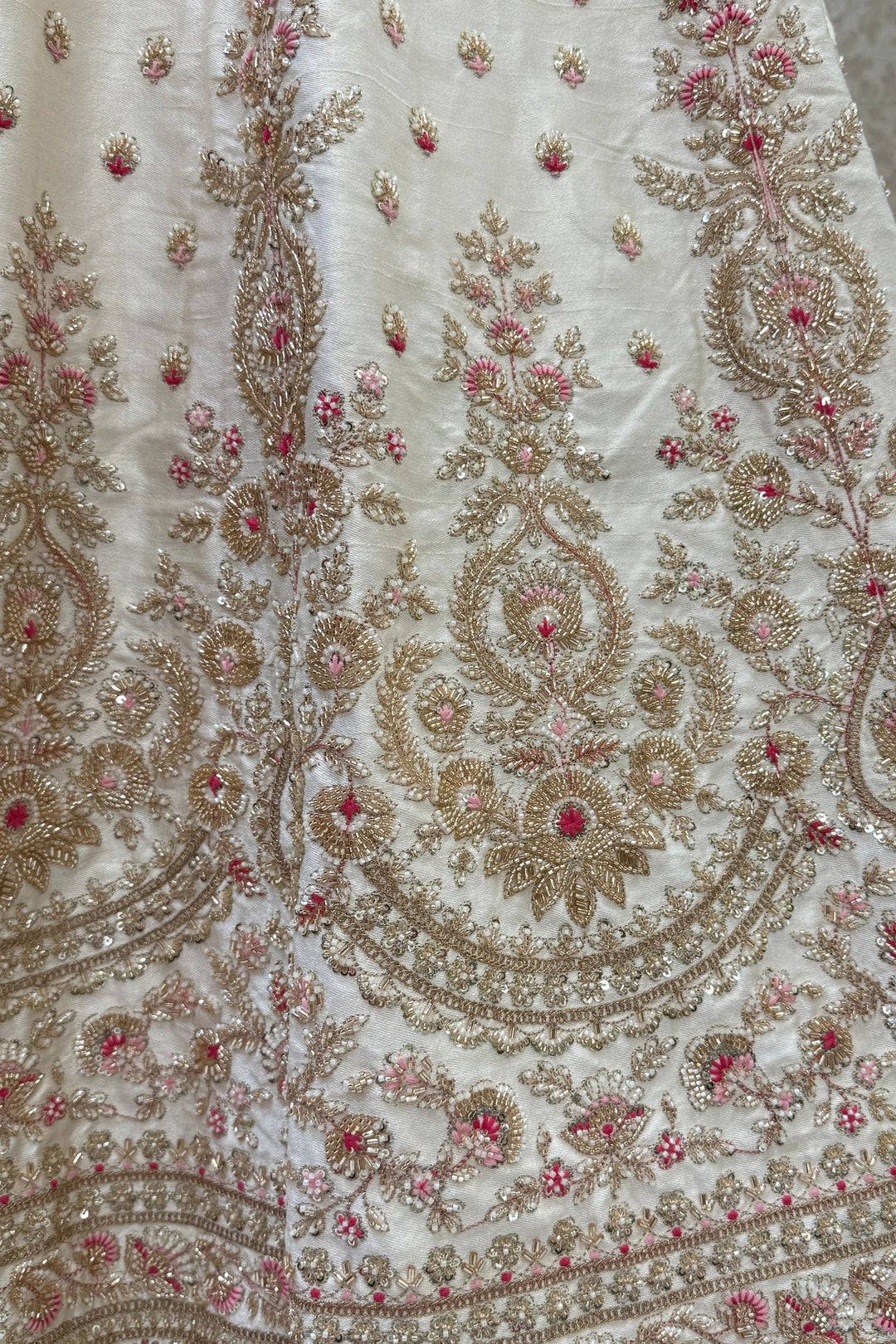Designer Wedding Lehenga in Cream with Beads, Zari, Sequins and Thread Work