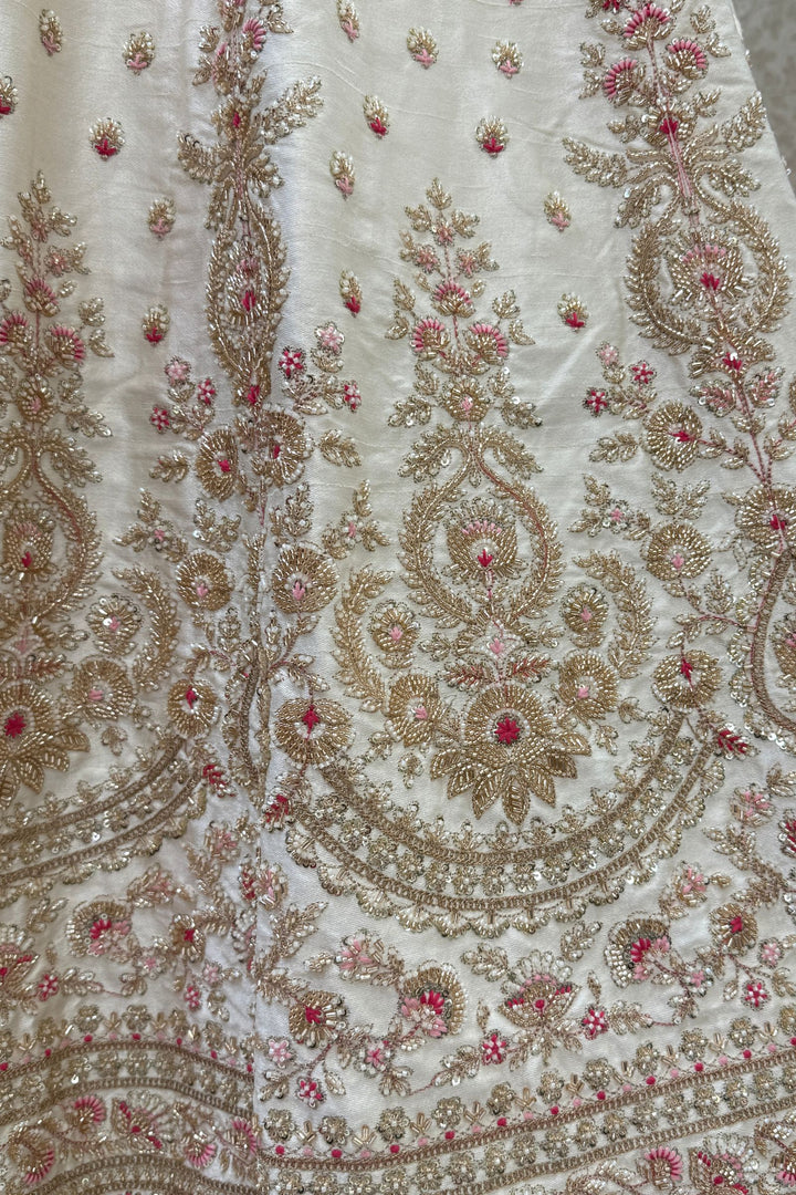 Designer Wedding Lehenga in Cream with Beads, Zari, Sequins and Thread Work