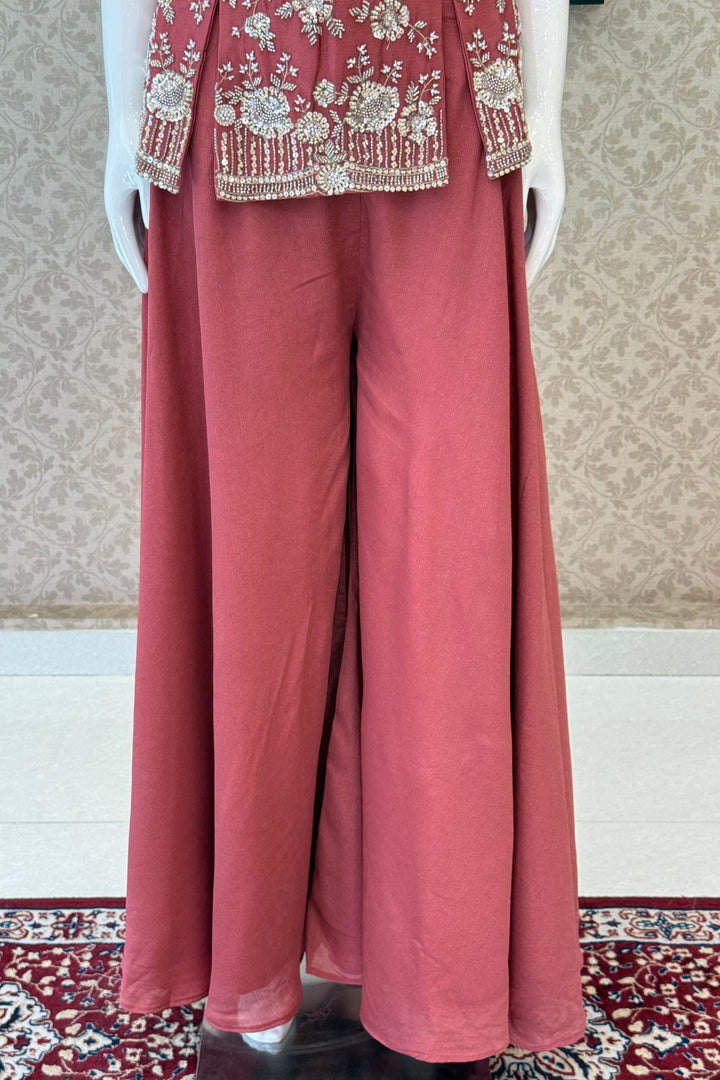 Rust Beads, Zari and Sequins work Palazzo Salwar Suit