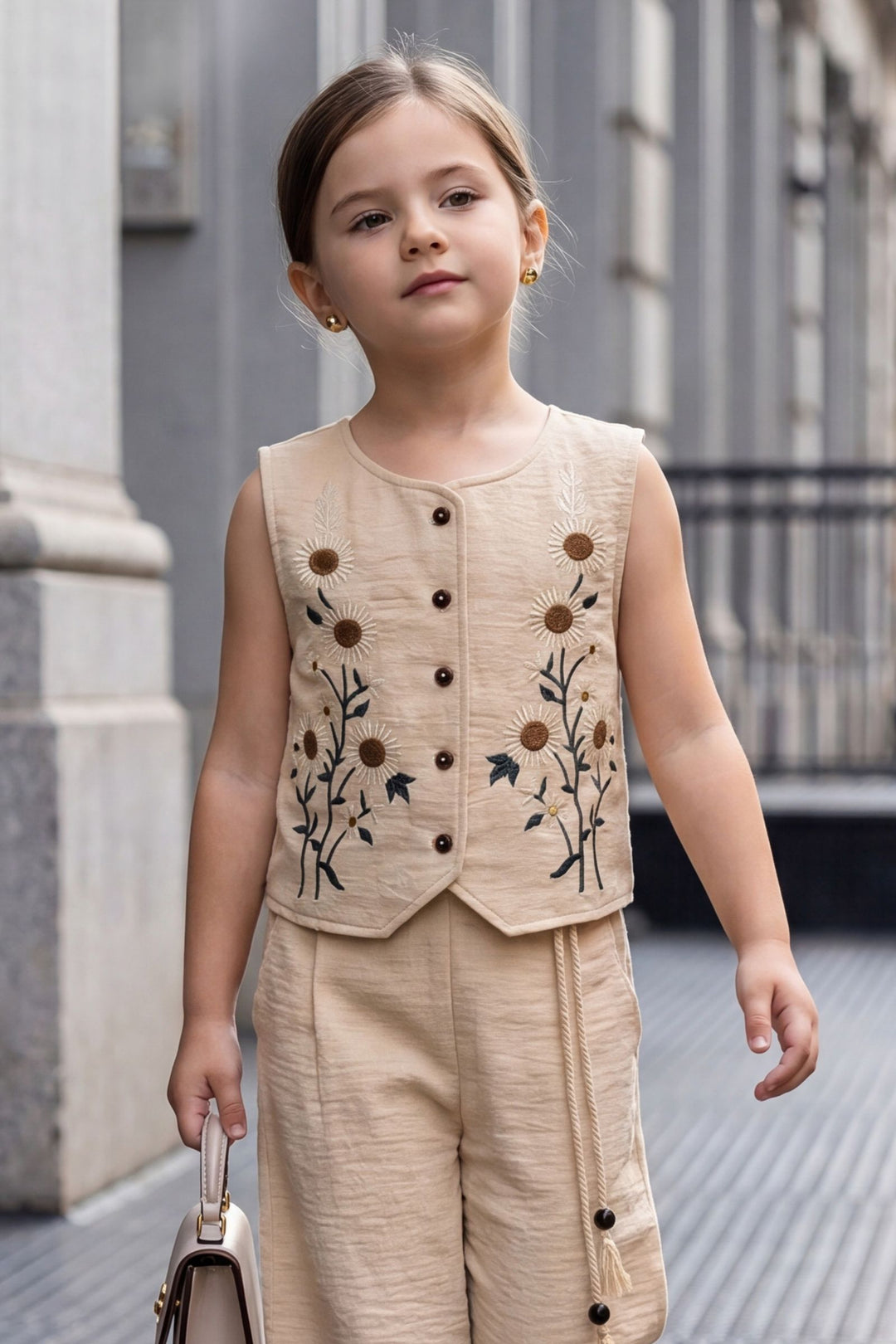 Fawn Embroidered Top and Palazzo Set for Girls