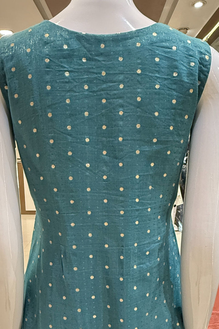 Rama Blue Banaras Zari, Beads, Sequins, Mirror, Stone and Zardozi work Palazzo Salwar Suit