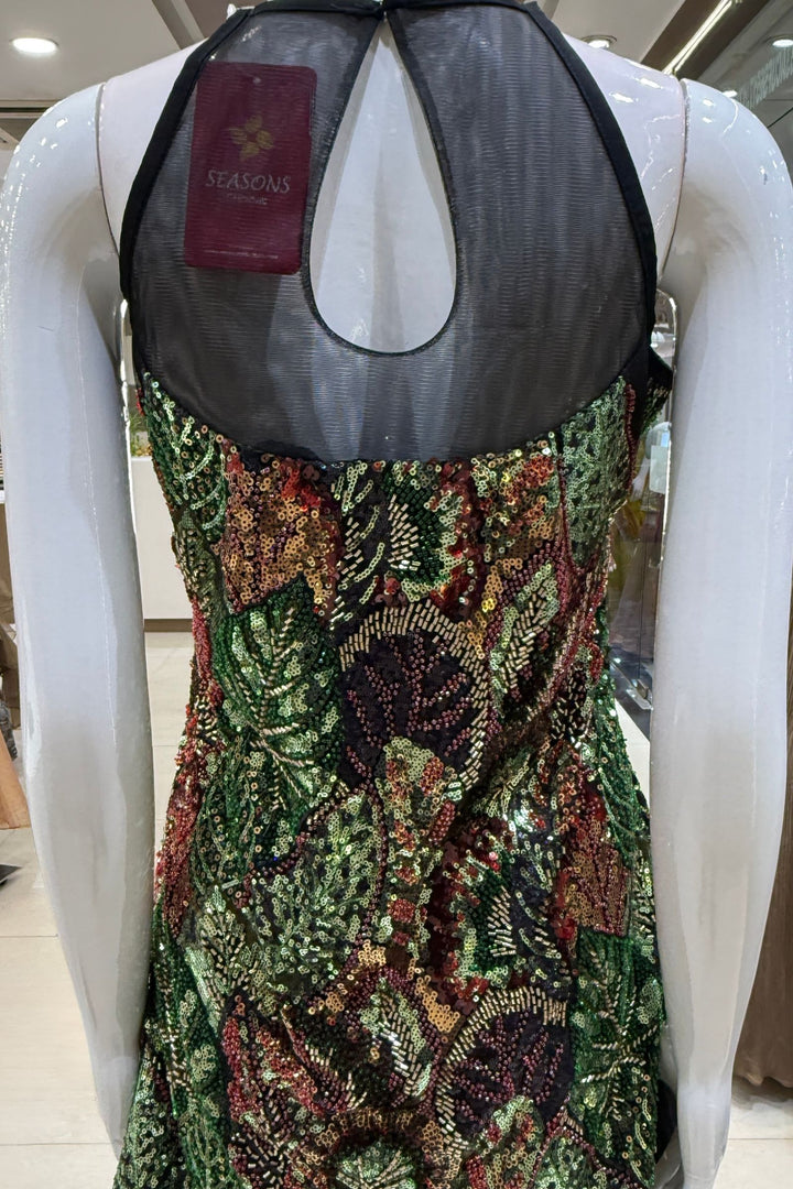 Black Halter Neck Palazzo Salwar Suit with Beads and Sequins Detailing
