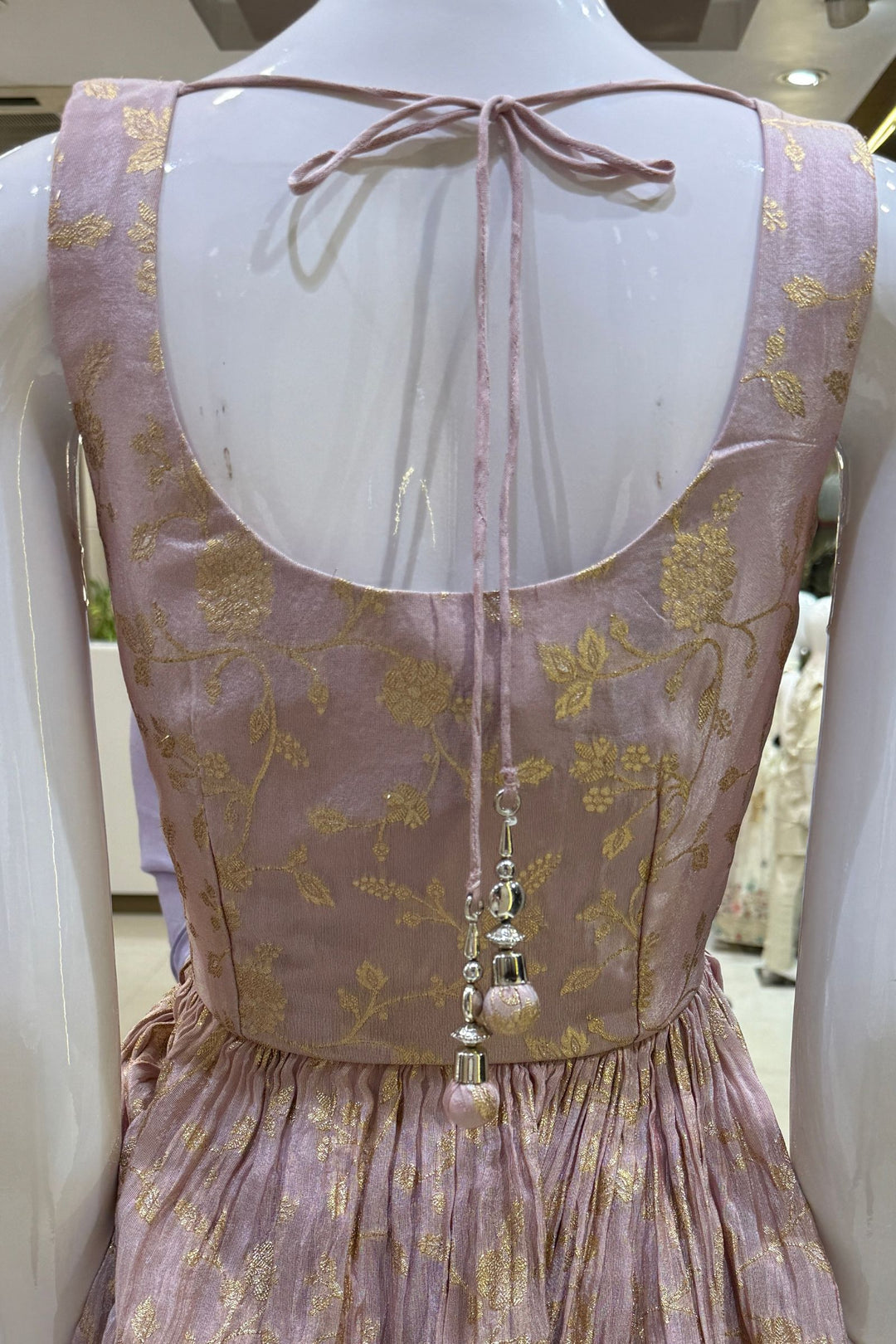 Baby Pink Banaras, Beads, Zardozi and Sequins work Peplum Top with Palazzo Suit Set