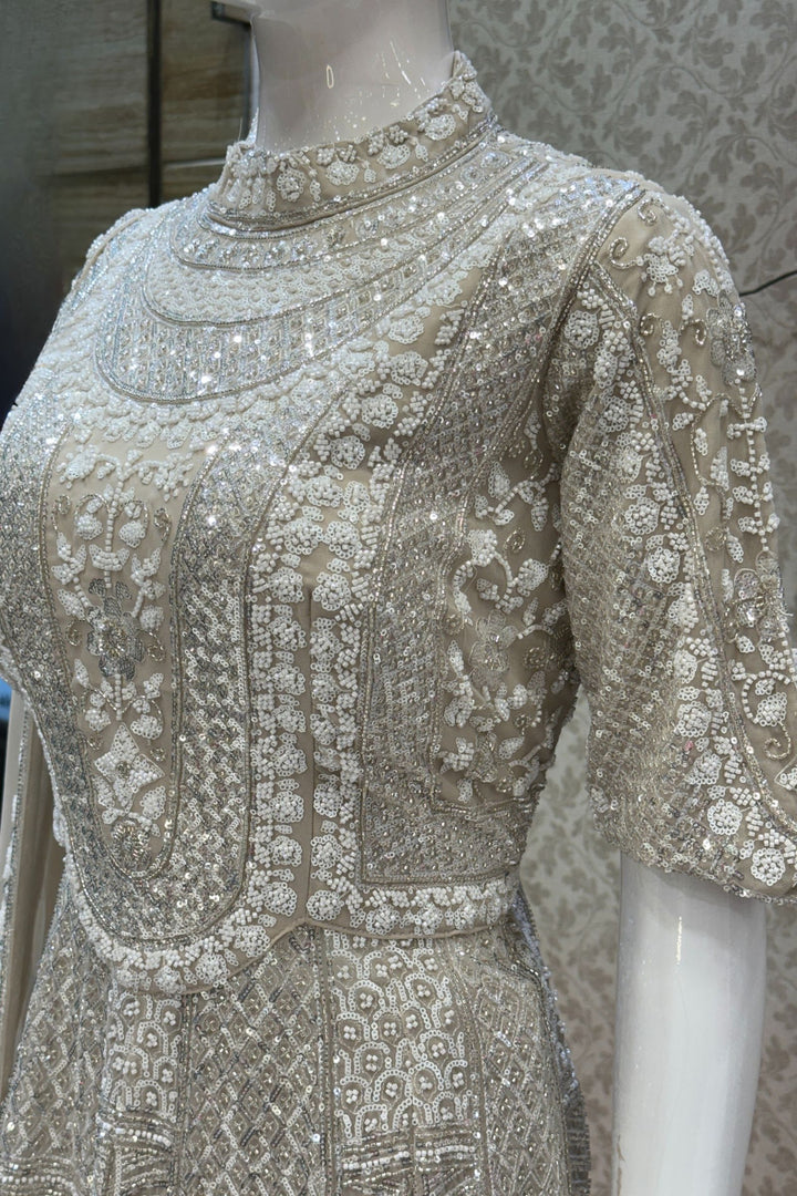 Beige Sequins and Beads work Sharara Salwar Suit
