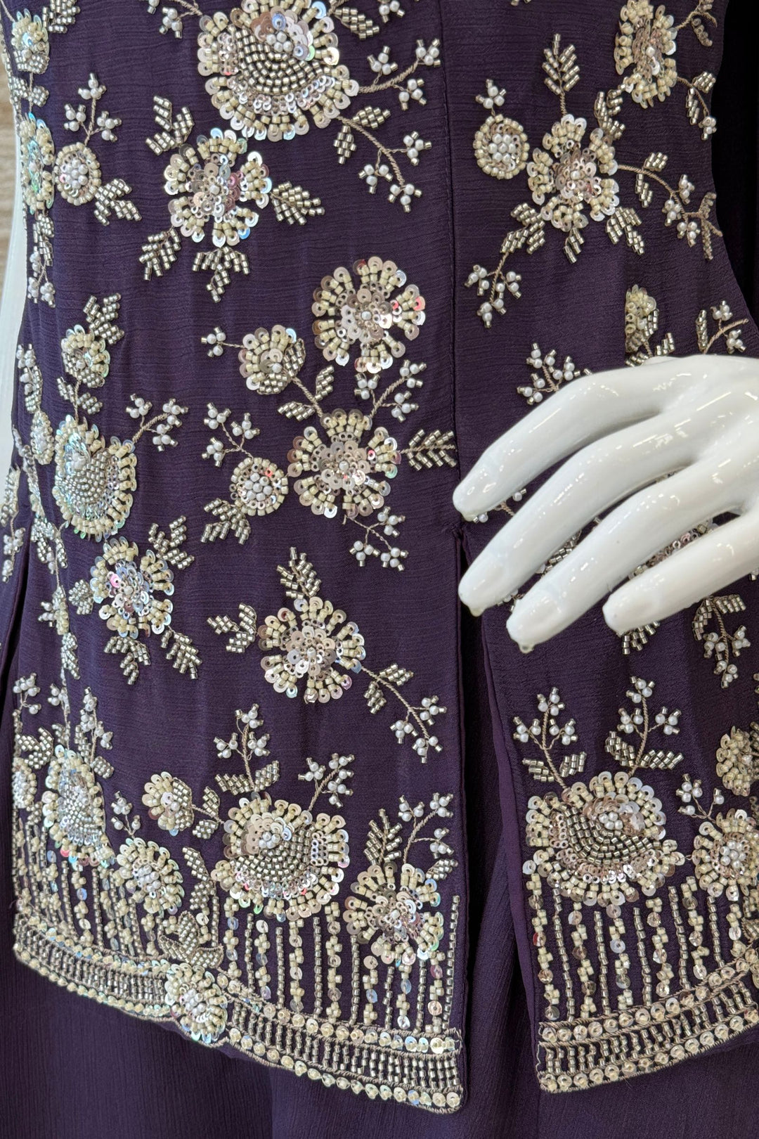 Purple Beads, Zari and Sequins work Palazzo Salwar Suit