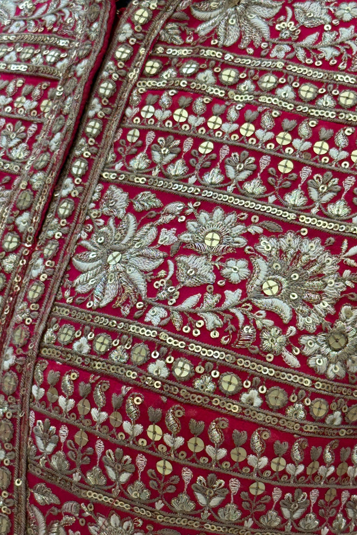 Rani Pink Embroidery and Sequins work Mastani Styled Long Top Lehenga