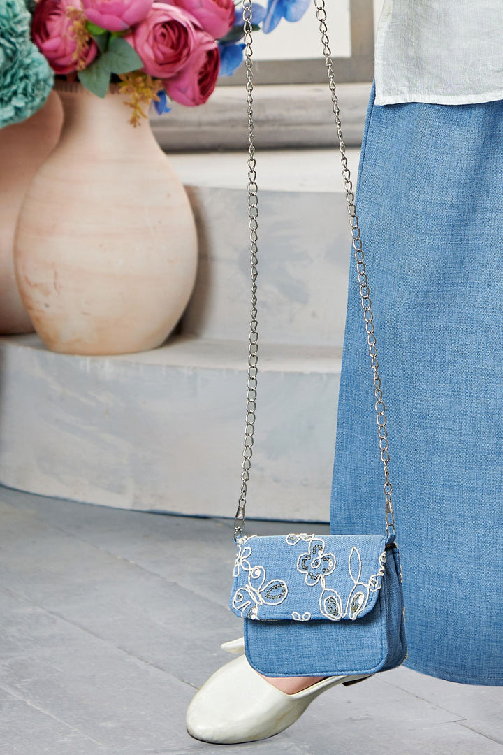 Cream with Light Blue Sequins and Thread work Palazzo Set for Girls